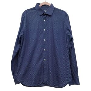 Michael Kors Dress Shirt Blue Polka Dot Slim Fit 16 34 Cotton *Flaw